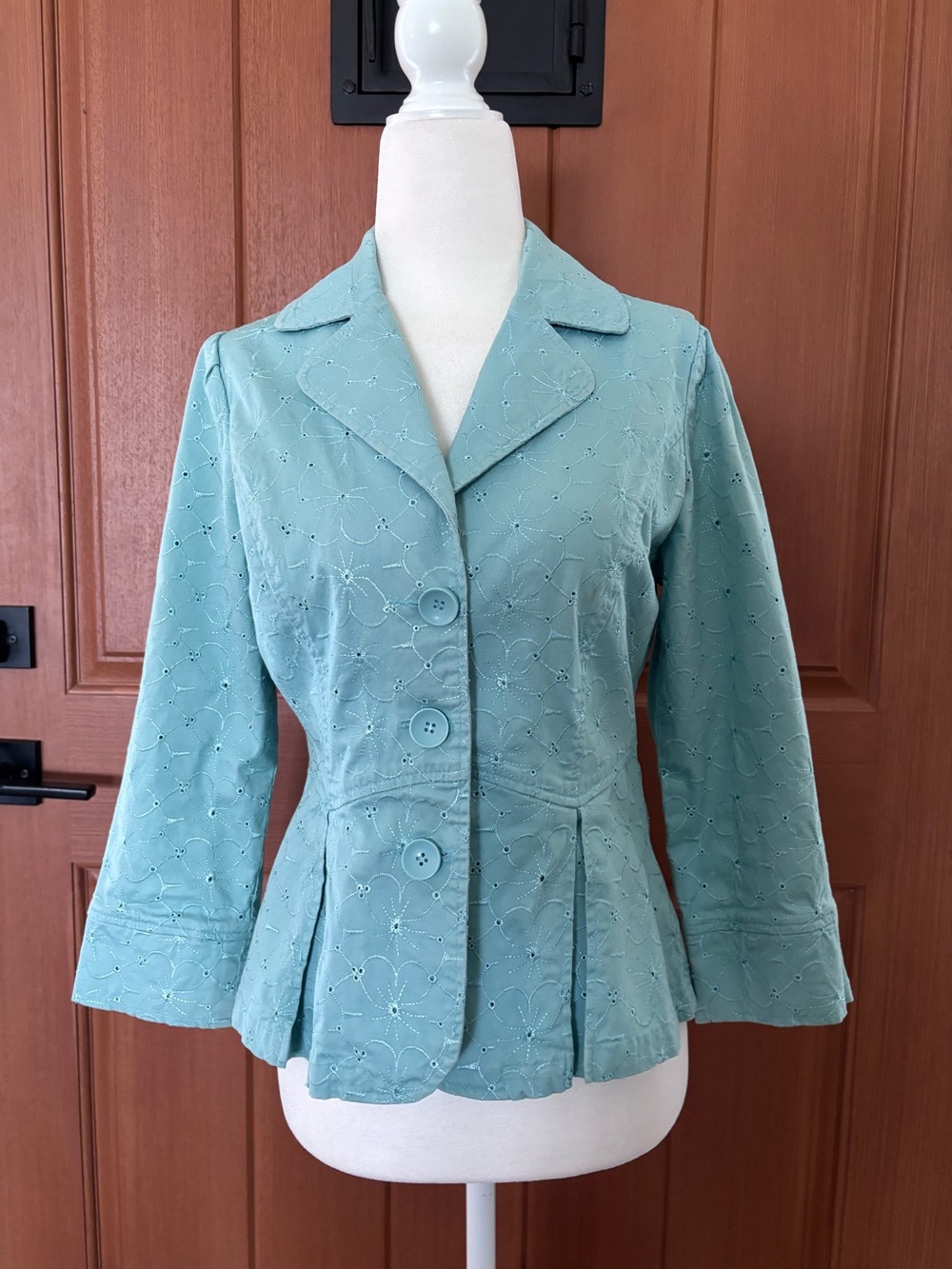 Live a Little light green Eyelet Peplum Blazer